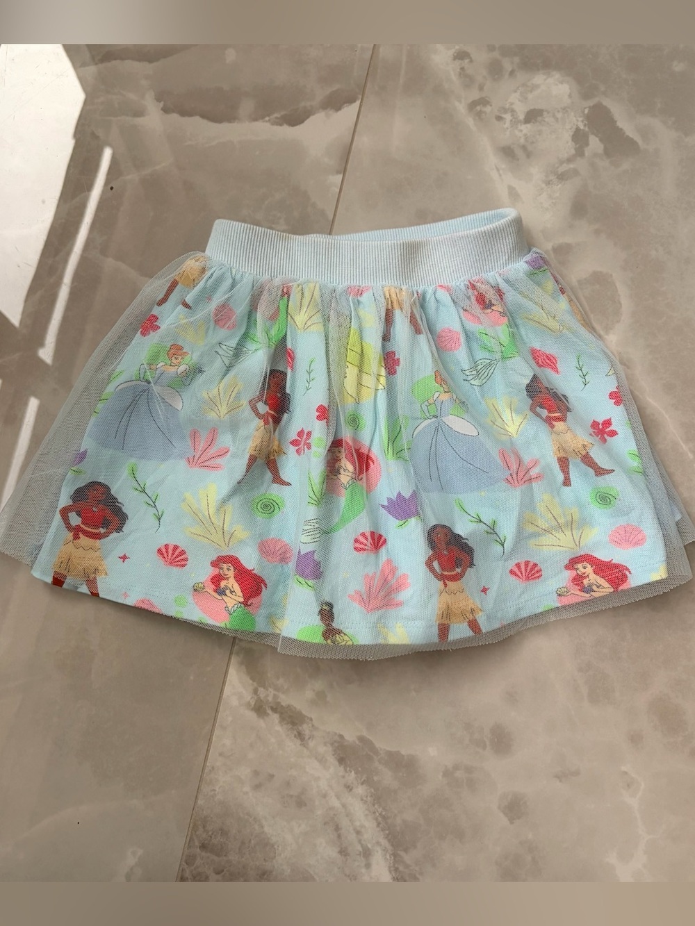Disney Princess Girl tulle tutu skirt Skort featuring Moana Ariel Tiana Size 4